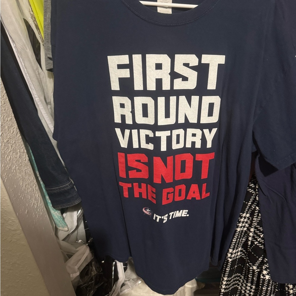 Columbus blue jackets- Navy Blue Graphic Tee - First Round Victory